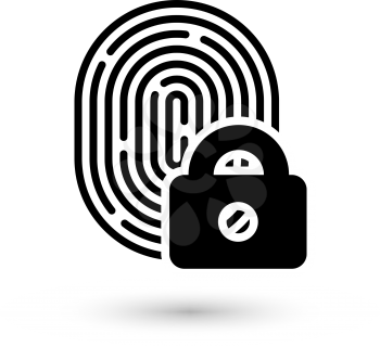 Fingerprint with lock linear icon. Security measure, preventing crime, checking identity, electronic reading concept. Graphic design element. Isolated on white background. Vector illustration