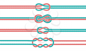 Sailor rope knot dividers and borders set. Nautical infinity sign. Tying the Knot concept. Graphic design element. Wedding invitations, baby shower, birthday card, scrapbooking. Vector illustration
