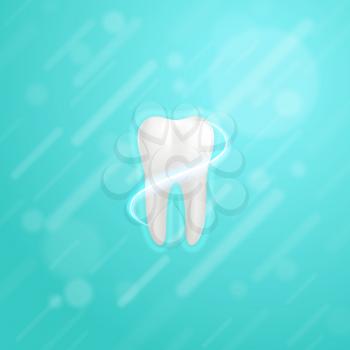 White molar tooth poster template. Graphic design element for dentist advertisement, tooth paste poster, dental clinic flyer. Realistic drawing of human tooth. Vector illustration.