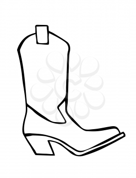 Doodle cowboy boot hand drawn in line art style with ink brush. Vector illustration isolated on white background