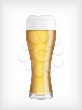 Lager beer glass, with foam and bubbles, and use of transparency. Realistic vector illustration.