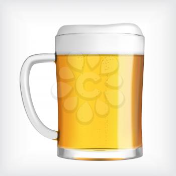 Lager beer glass mug, with foam and bubbles, and use of transparency. Realistic vector illustration.