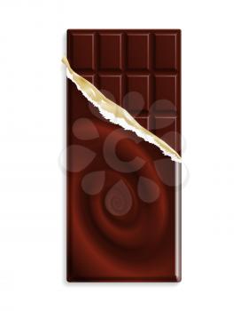 Dark bitter chocolate bar, wrapper with chocolate swirl, can be replaced with your design. Vector illustration