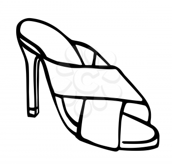 Doodle summer pumps with platform and heel hand drawn in line art style with ink brush. Vector illustration isolated on white background