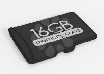 MicroSD memory card. 16 GB. Top view. Isolated on white