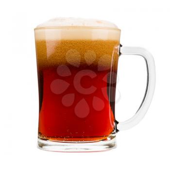 Red beer mug with bubbles, isolated on white