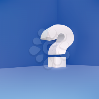 Question mark in the corner on a blue background