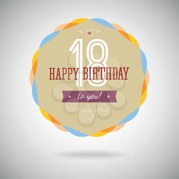 Congratulatory badge for the eighteenth. 18 years happy birthday. Congratulatory sign for anniversary. Vintage vector typography.