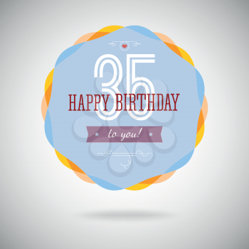 Congratulatory badge for the thirty-fifth year. 35 years happy birthday. Congratulatory sign for anniversary. Vintage vector typography.