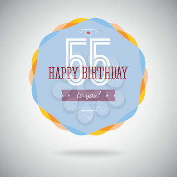 Congratulatory badge for the fifty-five year. 55 years happy birthday. Congratulatory sign for anniversary. Vintage vector typography.