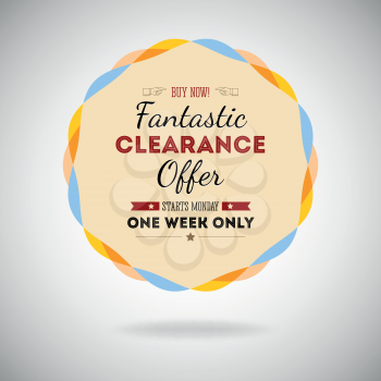 Fantastic clearance offer badge, vintage style for marketing