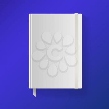 Copybook with elastic band and bookmark. Blank sketch book. Vector illustration.