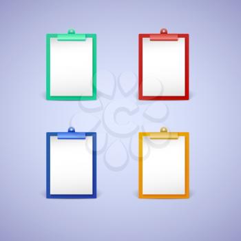Clipboard with white sheet of paper. Set of icons.