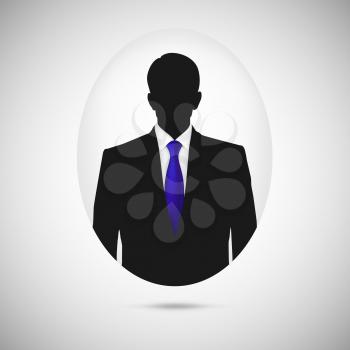 Male person silhouette. Profile picture whith blue tie, silhouette profile