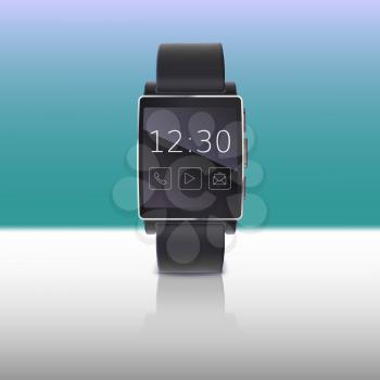 Electronic watch, computer interface. Smart watches with reflection on a colored background, isolated
