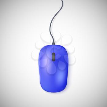 Blue computer mouse on white background.  Vector illustration