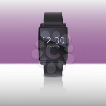 Electronic watch, computer interface. Smart watches with reflection on a colored background, isolated