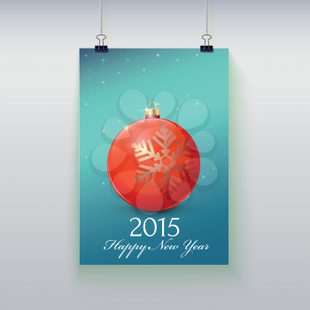 Poster with a Christmas ball on it, image is over a color background
