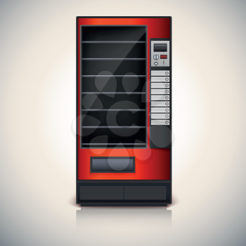 Vending Machine with shelves, red coloor. Vector icon, eps10
