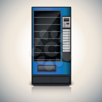 Vending Machine with shelves, blue coloor. Vector icon, eps10