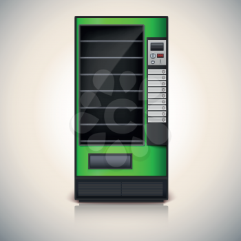 Vending Machine with shelves, green coloor. Vector icon, eps10