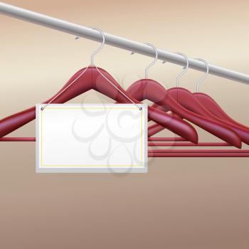 Wooden hangers with  blank label, vector illustration for your advertising and promotion
