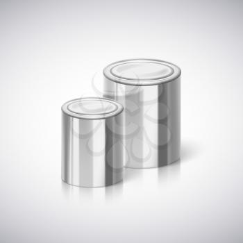 Metal cans with reflection and shadow. Template for design and branding.