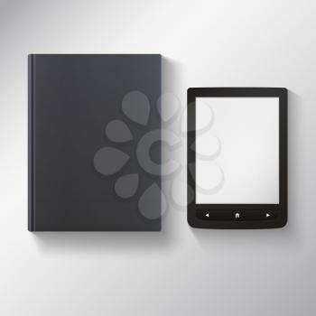 E-book with blank black book. Vector illustration for your presentation and design.
