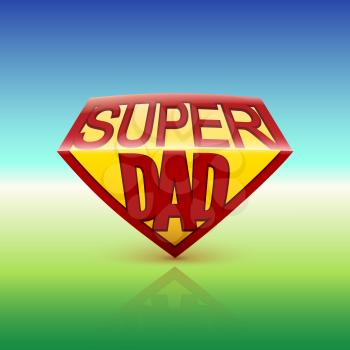 Super dad shield greeting card on colored background. Editable vector illustration