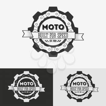 Vintage label with chain and cogwheel for t-shirt print, poster, emblem. Vector illustration.