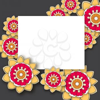 Vector floral background with hand drawn flowers. Template for Greeting Card with place for text