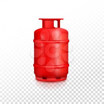 Propane gas balloon with reflexes. Red gas tank icon, container for gas on transparent background.