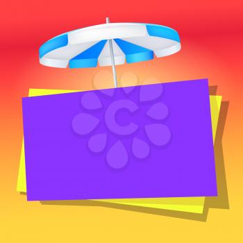 Summer bright banner with umbrella on bright, hot background. Design of summer promotional poster, editable vector illustration.