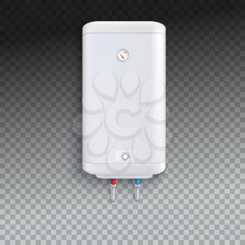 White electric water heater with controller and indicator of the heating water on transparent background. Vector illustration