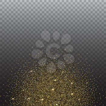 Gold glitter bright vector, transparent background. Golden sparkles, shiny texture,. Excellent for your greeting cards, luxury invitation, advertising, certificate