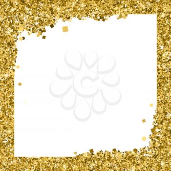 Glittering background with white banner and place for your message. Modern, gold template for VIP card, exclusive gift certificates, luxury voucher, presentation for shop.