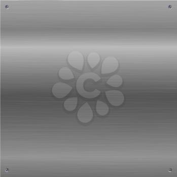 Gray shiny brushed, polished metal background with screws in a corners.