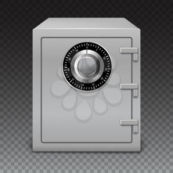 3D icon metal box on a transparent background, front view. Safe with digital lock with sophisticated details. Realistic vector image