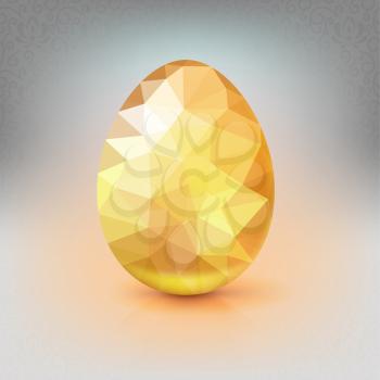 Golden egg from the mosaics, pattern, triangles for Easter. Happy Easter greeting card decorated low poly triangles elements. Template for vip banners or card, exclusive certificate, luxury voucher