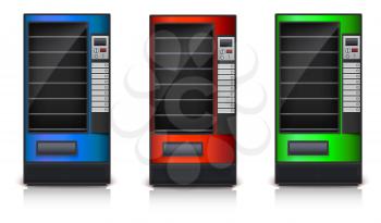 Vending Machine with shelves, green, red and blue coloor. 3D images, vector icon, eps10