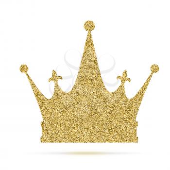 Royal crown icon with glitter effect, isolated on white background. Outline icon of royal crown. Symbols of power, vector pictogram. Symbol from golden particles dust.