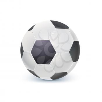 Detailed icon of ball for game in classic football. Realistic soccer ball isolated on white background, 3D illustration.