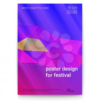 Vector template of poster, design layout for brochure, banner, flyer. Poster design with abstract triangles and cybernetic dots, lines plexus. Mock-up of event with text template, A4 size