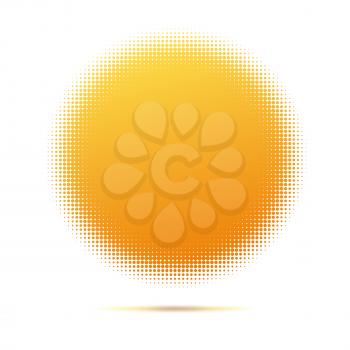Halftone pattern background, round spot shapes, vintage or retro graphic with place for your text. Halftone digital effect. Graphic symbol of the sun, a yellow disk of the points.