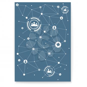 Concept of cover. Social media network. Communication technology, engineering of social networking. Poster with global symbols for interactive interaction. Vector illustration