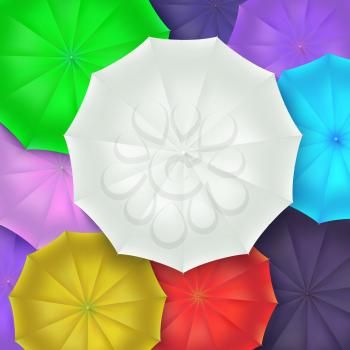 Different umbrellas top view. Concept of art background. Vector 3d illustration EPS 10 file