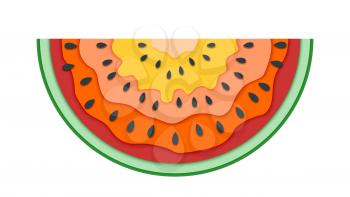 Half slice of watermelon. Vector flat icon of summer fruit cuted of paper isolated on white. Paper cut out style