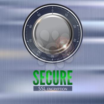 Secure SSL connection 3D illustration with digital lock. Concept security of information and data protected. Safe lock on metal surface with texture. Data encryption technology certificate of privacy.