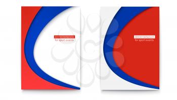 Set of abstract banner with white, blue and red colors background. Poster for football or soccer 2018 world championship cup. 3D illustration for cover design, sports event. Isolated on white.