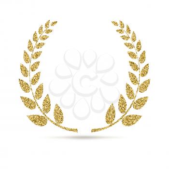 Laurel wreath icon with glitter effect, isolated on white background. Outline icon of laurel wreath. Symbols, vector pictogram. Symbol from golden particles dust.